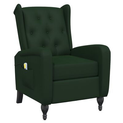 vidaXL masāžas krēsls, atgāžams, tumši zaļš samts