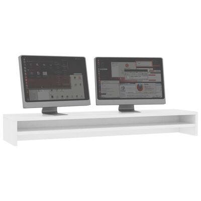 vidaXL monitora paliktnis, 100x24x13 cm, skaidu plāksne, balts