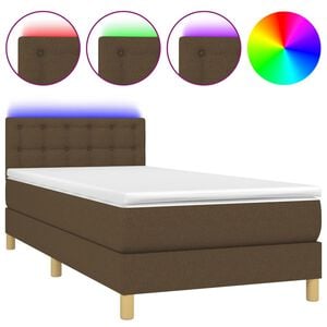 vidaXL atsperu gulta ar matraci, LED, tum&scaron;i brūns audums, 80x200 cm