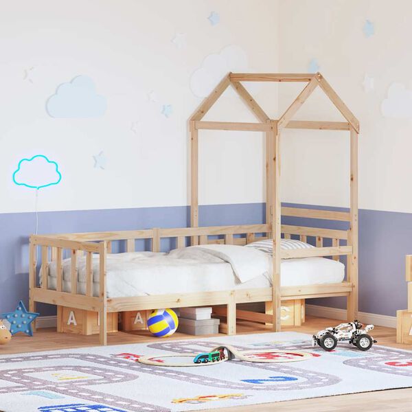 vidaXL gulta ar jumtu, 90x190 cm, priedes masīvkoks