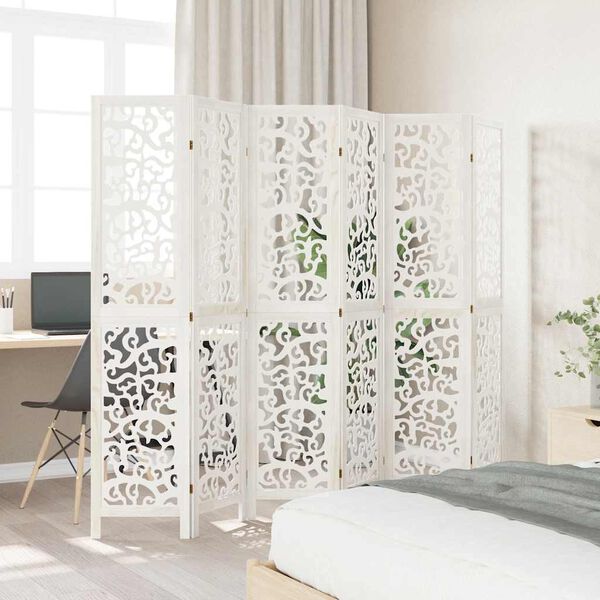 vidaXL 6-paneļu istabas aizslietnis, balts, paulonijas masīvkoks