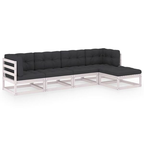 vidaXL 5-daļīgs dārza atpūtas mēbeļu komplekts ar matračiem, priede