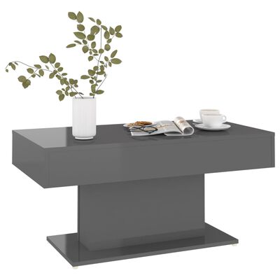 vidaXL kafijas galdiņš, spīdīgi pelēks, 96x50x45 cm, skaidu plāksne