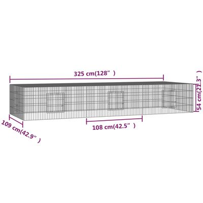 vidaXL 3-paneļu trušu būris, 325x109x54 cm, cinkota dzelzs