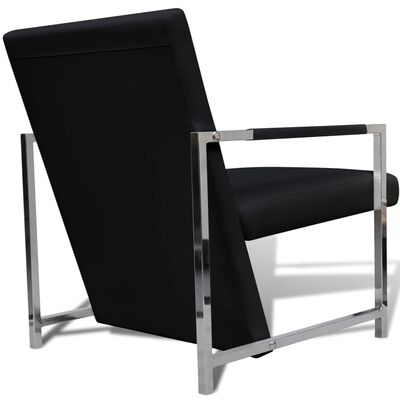 vidaXL atpūtas krēsls ar hromētām kājām, melna mākslīgā āda