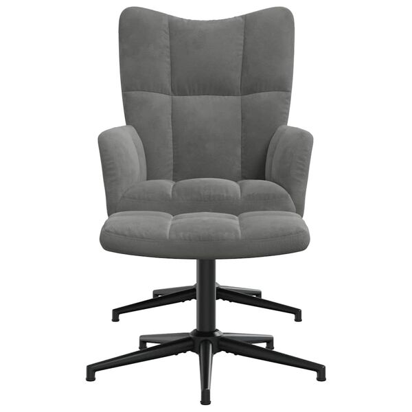 vidaXL atpūtas krēsls ar kāju balstu, tum&scaron;i pelēks samts