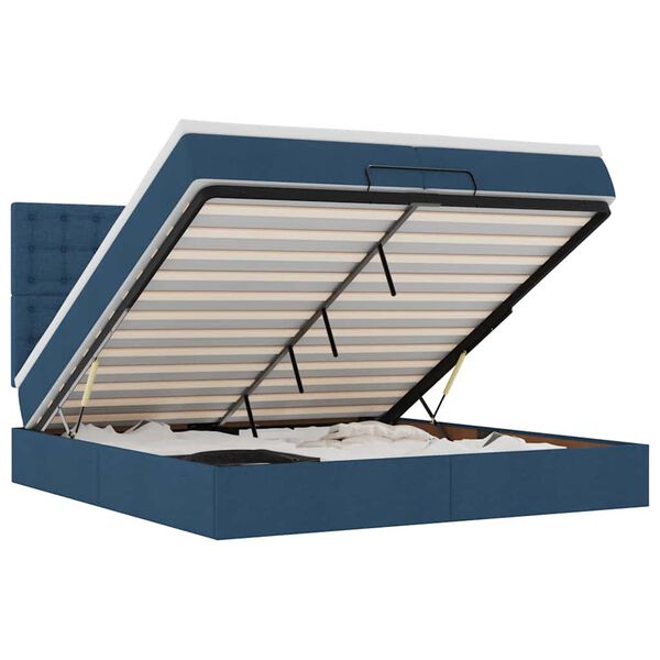 vidaXL Osmaņu gultas rāmis ar matračiem zils 200x200cm audums