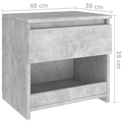 vidaXL naktsskapītis, betona pelēks, 40x30x39 cm, skaidu plāksne