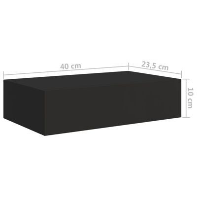 vidaXL sienas atvilktņu plaukts, melns, 40x23,5x10 cm, MDF