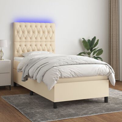 vidaXL atsperu gulta ar matraci, LED, krēmkrāsas audums, 80x200 cm