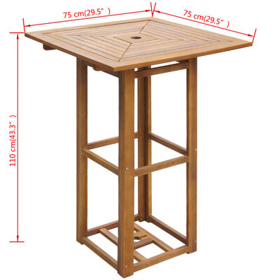 vidaXL bistro galds, 75x75x110 cm, akācijas masīvkoks