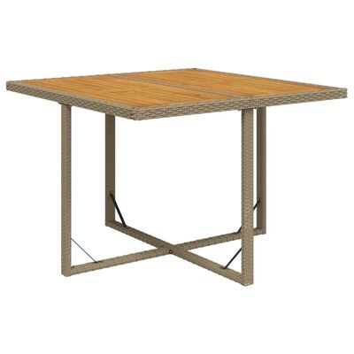 vidaXL dārza galds, bēšs, 109x107x74 cm, PE rotangpalma, akācijas koks