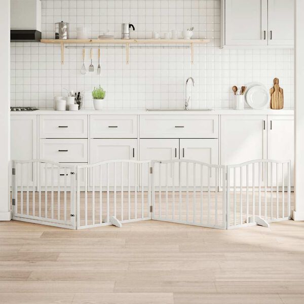 vidaXL suņu vārti ar durvīm, salokāmi, 4 paneļi, 320 cm, papeles koks