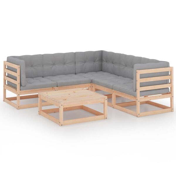 vidaXL 6-daļīgs dārza atpūtas mēbeļu komplekts ar matračiem, priede