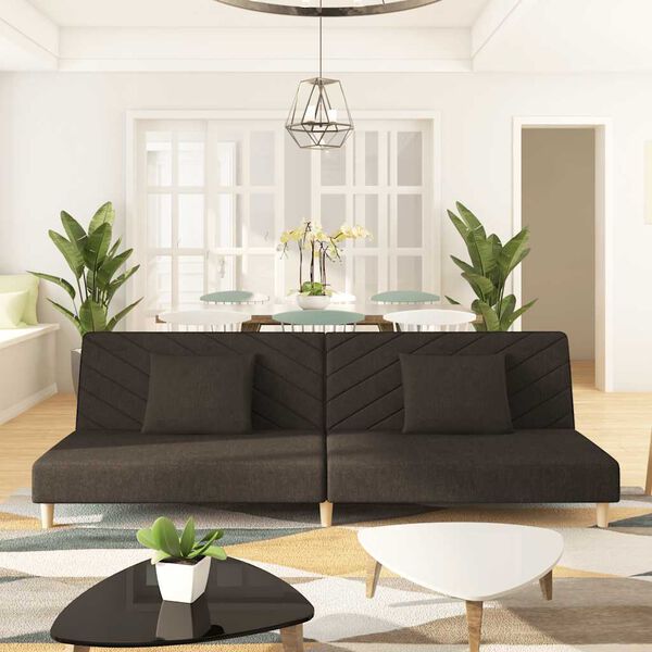 vidaXL 2-vietīga dīvāngulta ar diviem spilveniem, brūns audums