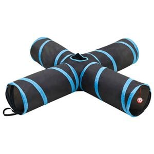 vidaXL kaķu tunelis, 4 virzienu, melns un zils, 132 cm, poliesters