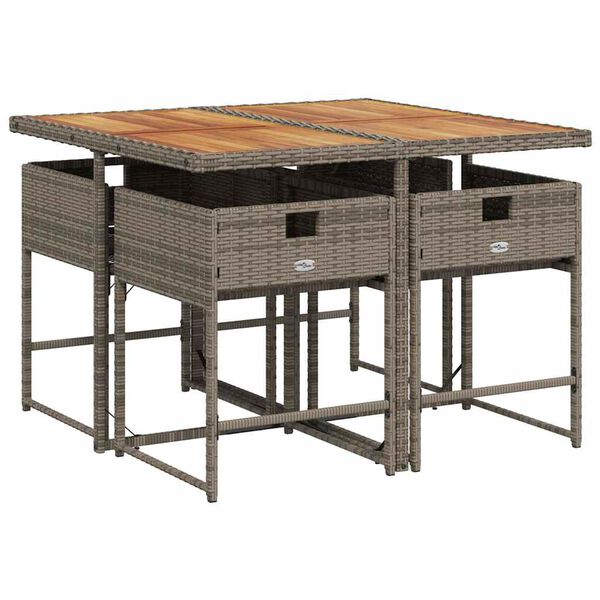 vidaXL 5-daļīgs dārza mēbeļu komplekts, matrači, pelēka PE rotangpalma