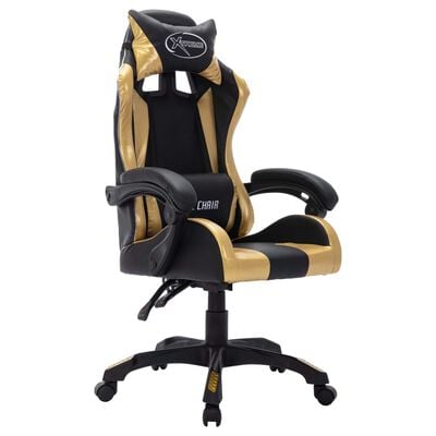vidaXL biroja krēsls, RGB LED gaismas, zelta un melna mākslīgā āda