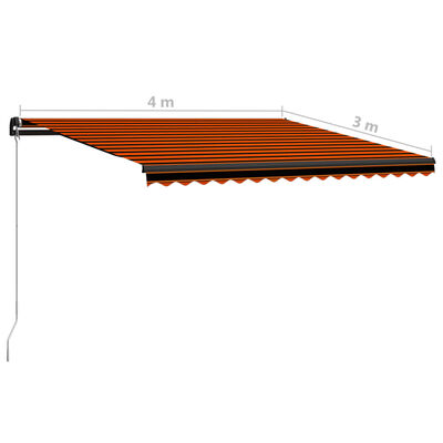 vidaXL izvelkama markīze, manuāla, 400x300 cm, oranža ar brūnu