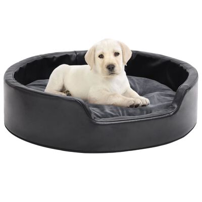 vidaXL suņu gulta, pelēka ar melnu, 69x59x19 cm, plīšs, mākslīgā āda