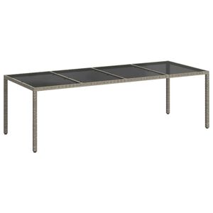 vidaXL dārza galds, 250x100x75cm, rūdīts stikls, pelēka PE rotangpalma