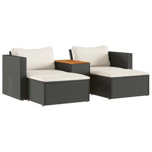 vidaXL 5-daļīgs dārza dīvānu komplekts, matrači, melna PE rotangpalma