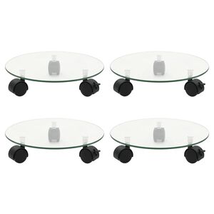 vidaXL augu paliktņi ar riteņiem, 4 gab., 28 cm, rūdīts stikls, apaļi