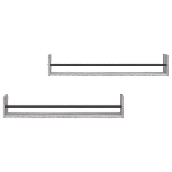 vidaXL sienas plaukti ar stieņiem, 2 gab., pelēki, 80x16x14 cm