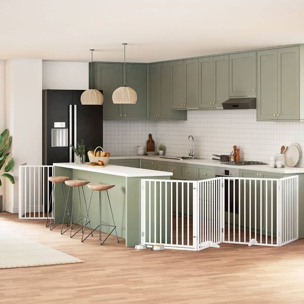 vidaXL suņu vārti ar durvīm, salokāmi, 8 paneļi, 640 cm, papeles koks