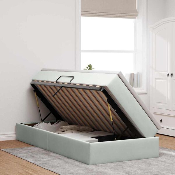 vidaXL Gulta ar uzglabā&scaron;anas vietu un matraci Gai&scaron;i pelēks 90 x 190 cm