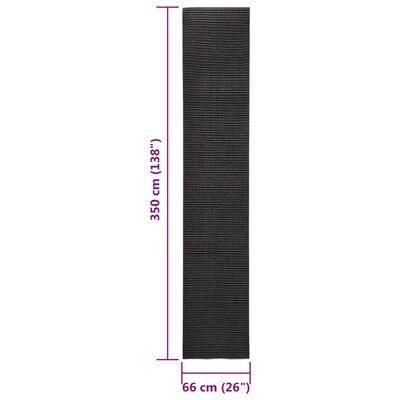 vidaXL paklājs, dabīgs sizals, 66x350 cm, melns