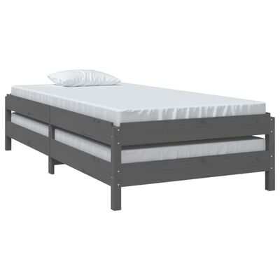 vidaXL gulta, pelēka, 75x190 cm, priedes masīvkoks
