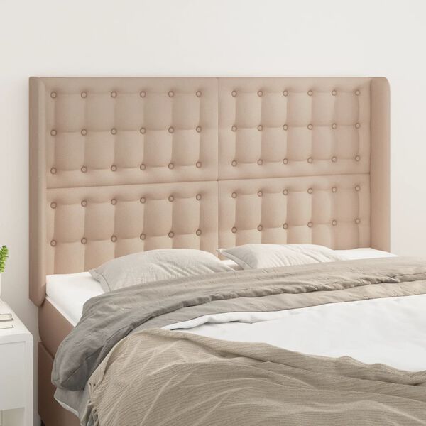 vidaXL galvgalis ar malām, 147x16x118/128 cm, kapučīno, mākslīgā āda