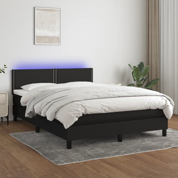 vidaXL atsperu gulta ar matraci, LED, melns audums, 140x190 cm
