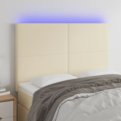 vidaXL gultas galvgalis ar LED, 144x5x118/128 cm, krēmkrāsas
