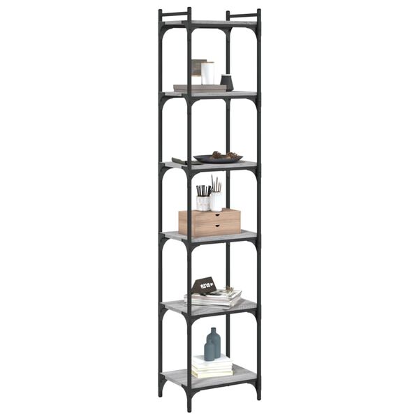 vidaXL grāmatu plaukts, 6 līmeņi, pelēks, 40x30x188 cm, koks