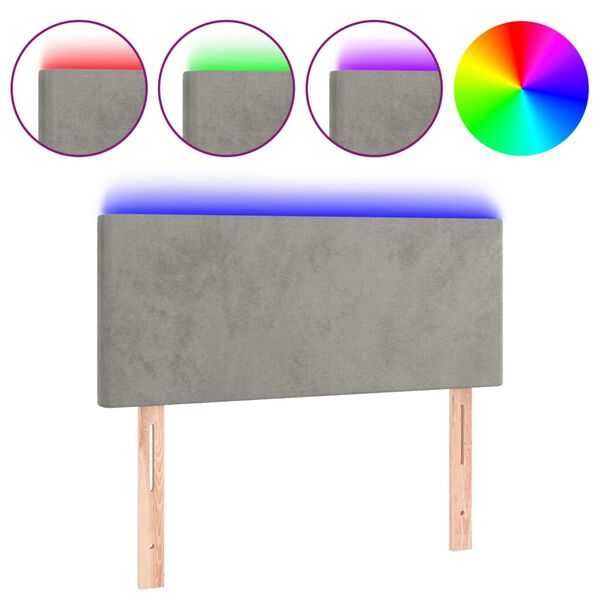 vidaXL gultas galvgalis ar LED, 80x5x78/88 cm, gai&scaron;i pelēks samts