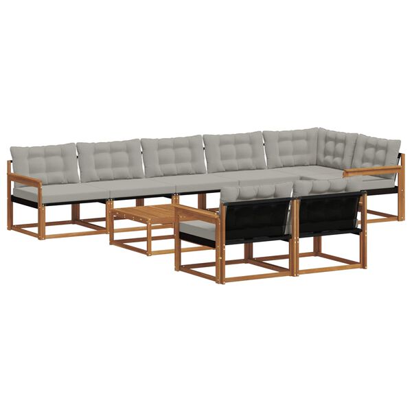 vidaXL Āra dīvānu komplekts ar spilvenu 9 pcs Dabīgs un gai&scaron;i pelēks