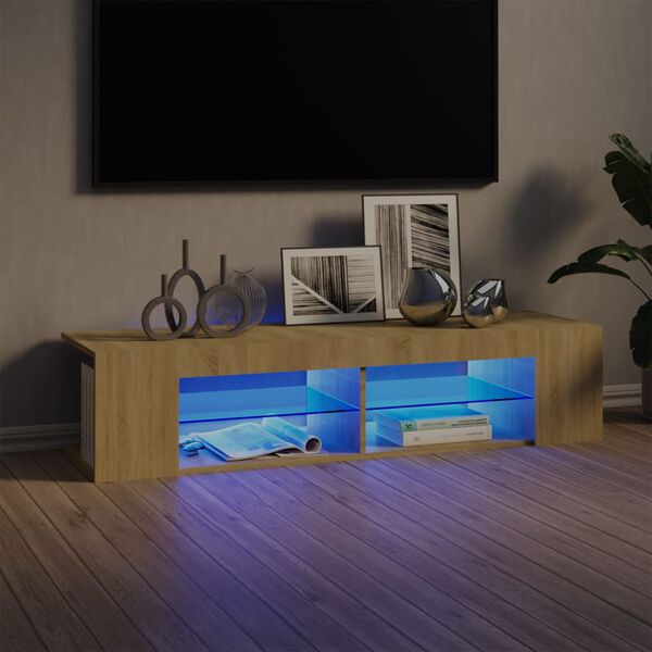 vidaXL TV galdiņ&scaron; ar LED lampiņām, 135x39x30 cm, ozolkoka krāsā
