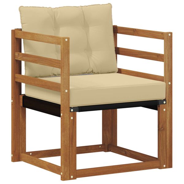 vidaXL Āra dīvāns Cieta akācijas koks un tekstilēns Dabiska