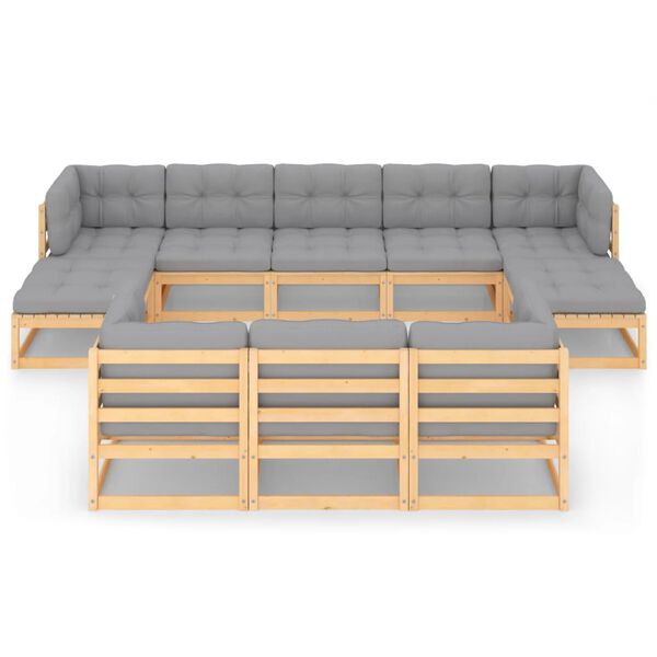 vidaXL 10-daļīgs dārza mēbeļu komplekts ar matračiem, priedes koks