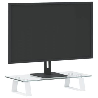 vidaXL monitora statīvs, 40x20x8 cm, balts, rūdīts stikls, metāls