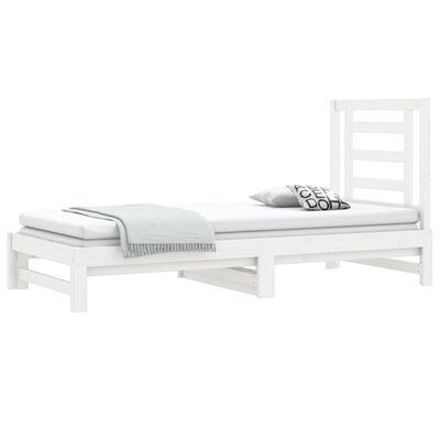 vidaXL izvelkama gulta, balta, 2x(90x200) cm, priedes masīvkoks