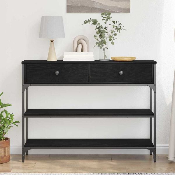 vidaXL Konsoles galds ar atvilktni Melns ozolkoks 72.5 x 25 x 75 cm