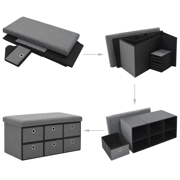 vidaXL sols ar kasti, 76x38x38 cm, mākslīgs lins, tumši pelēks