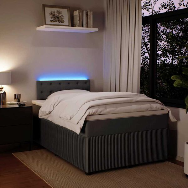 vidaXL atsperu gulta ar matraci, tumši pelēks samts, 120x190 cm