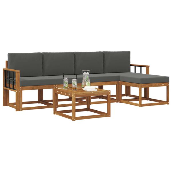 vidaXL Āra dīvānu komplekts ar spilvenu 6 pcs Dabisks un antracīts