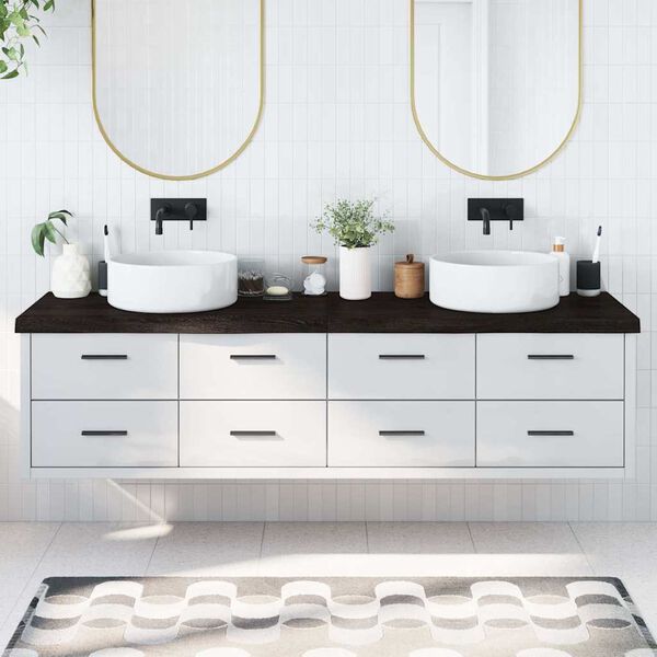 vidaXL vannasistabas virsma, tum&scaron;i brūna, 200x60x(2-6) cm, masīvkoks