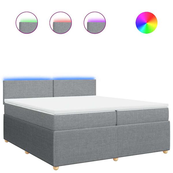 vidaXL atsperu gulta ar matraci, gai&scaron;i pelēka audums, 200x200cm