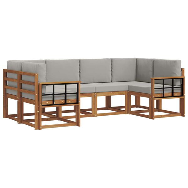 vidaXL Āra dīvānu komplekts ar spilvenu 6 pcs Dabīgs un gai&scaron;i pelēks